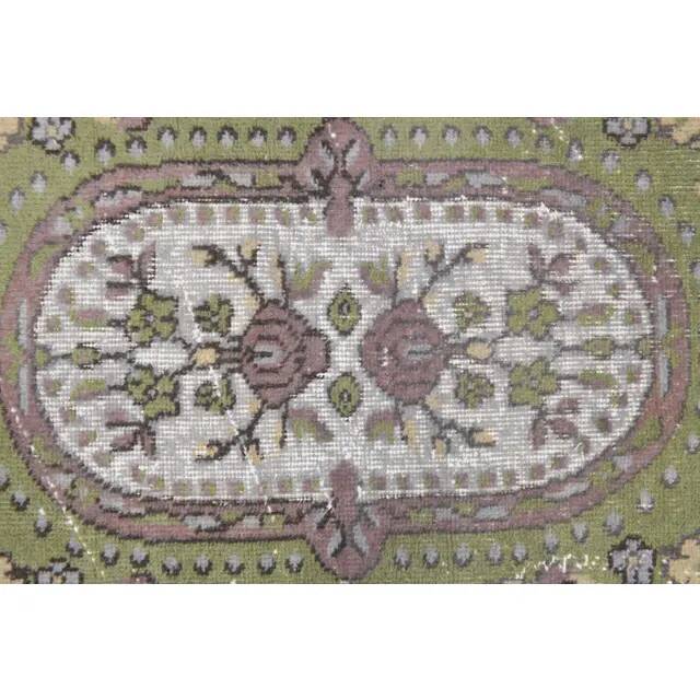 Vintage Turkish Oushak handmade wool cotton green area rug 108x225