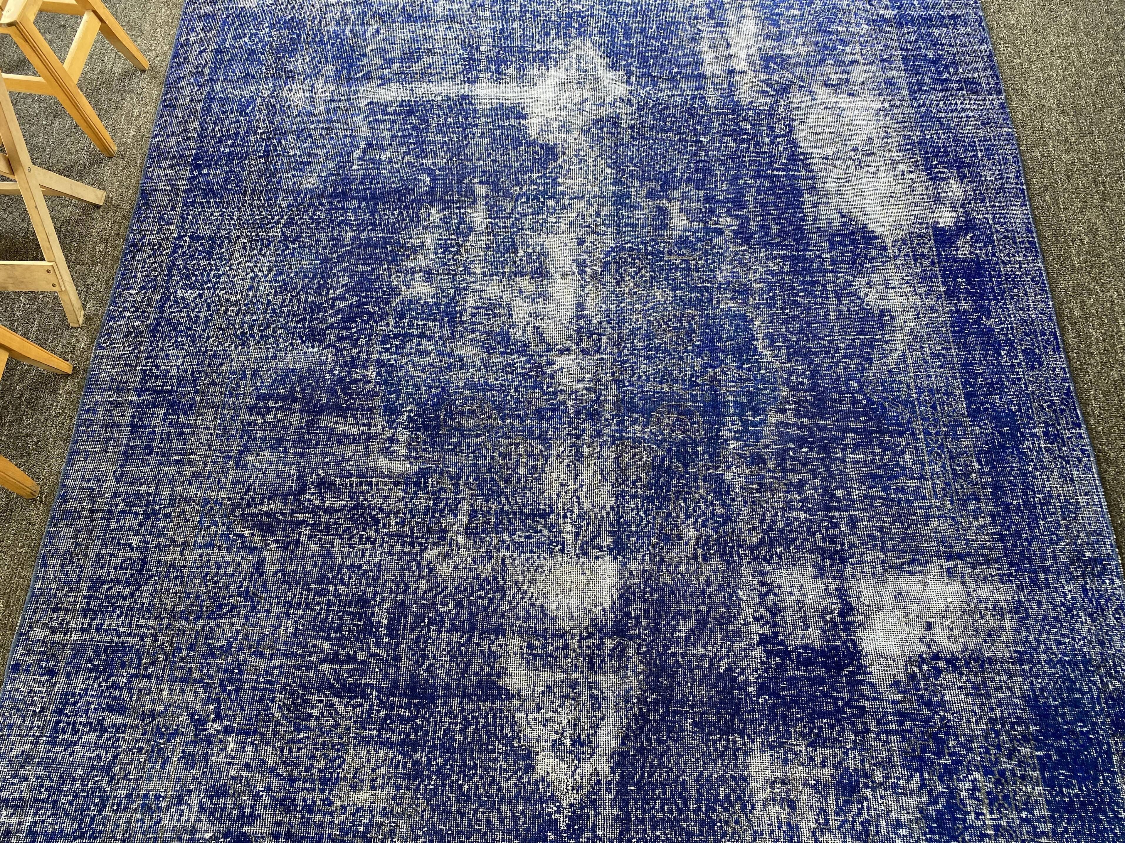 Oushak Rug Navy 7x10 Turkish Rug -Overdyed Rug Cobalt, Rug Living Room