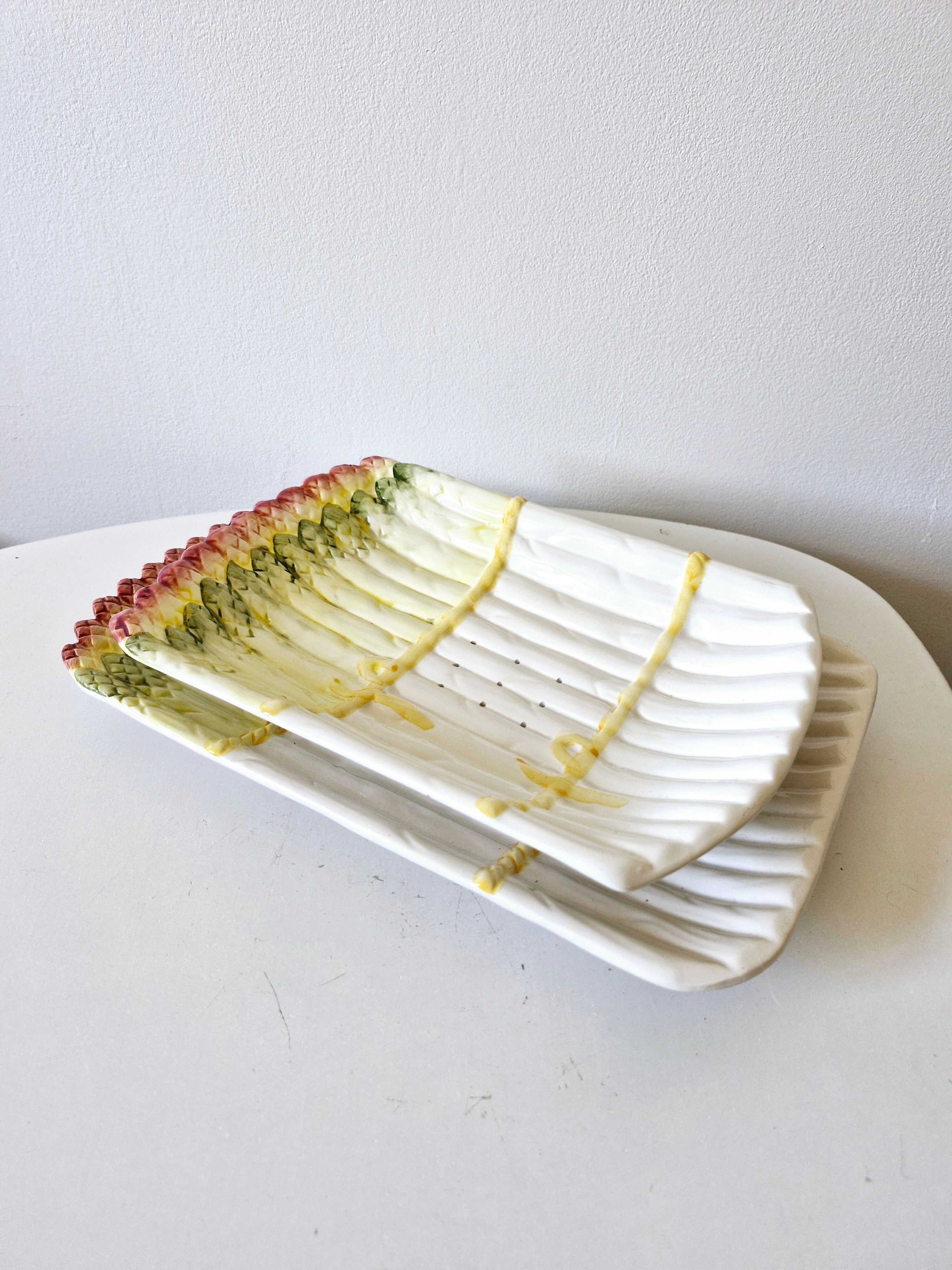 Vintage ceramic asparagus dish and drainer Barbotine