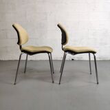 Pair of vintage chrome office chairs and beige fabric circa 70