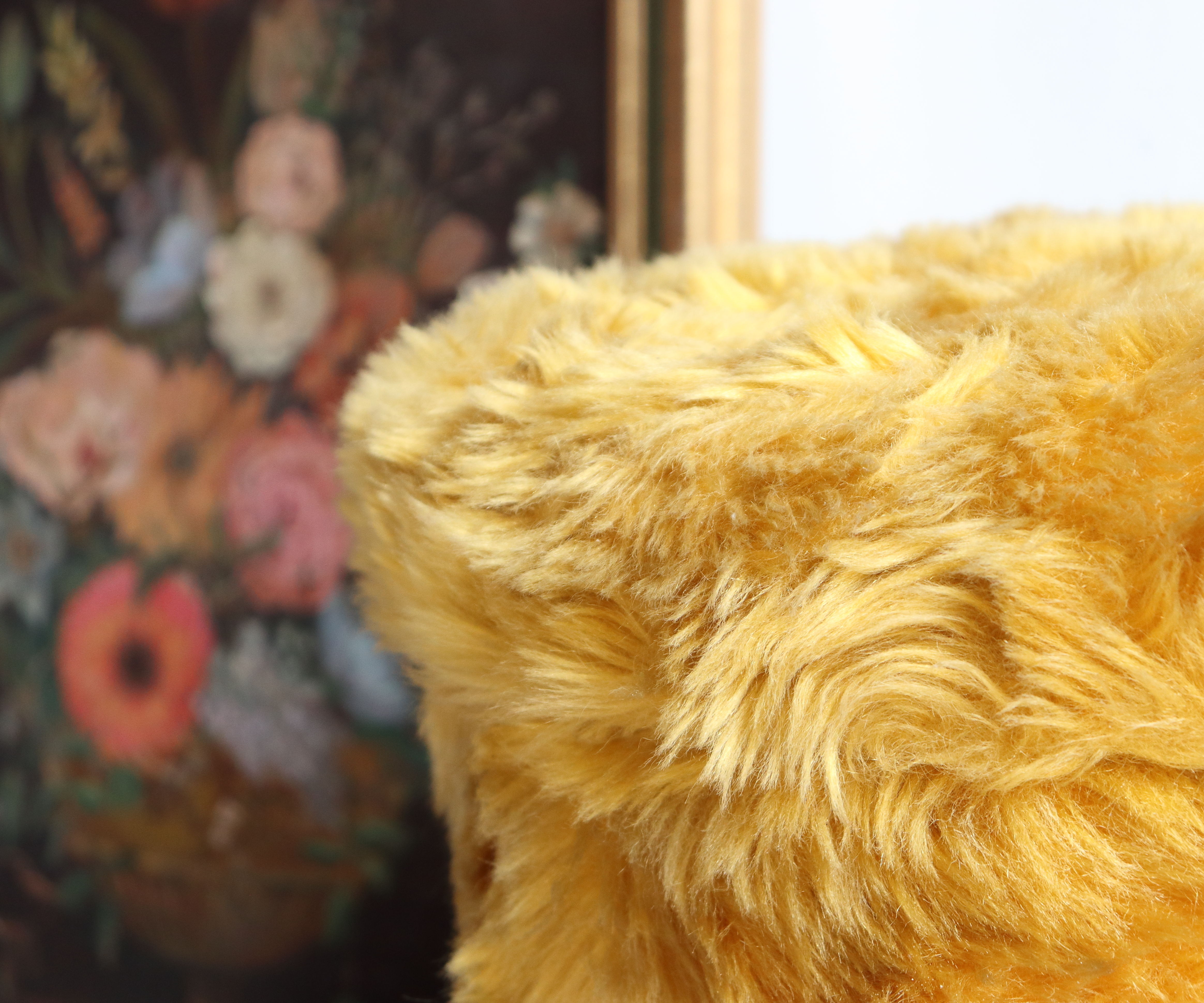 Moumoute chest pouf in mustard yellow faux fur 70