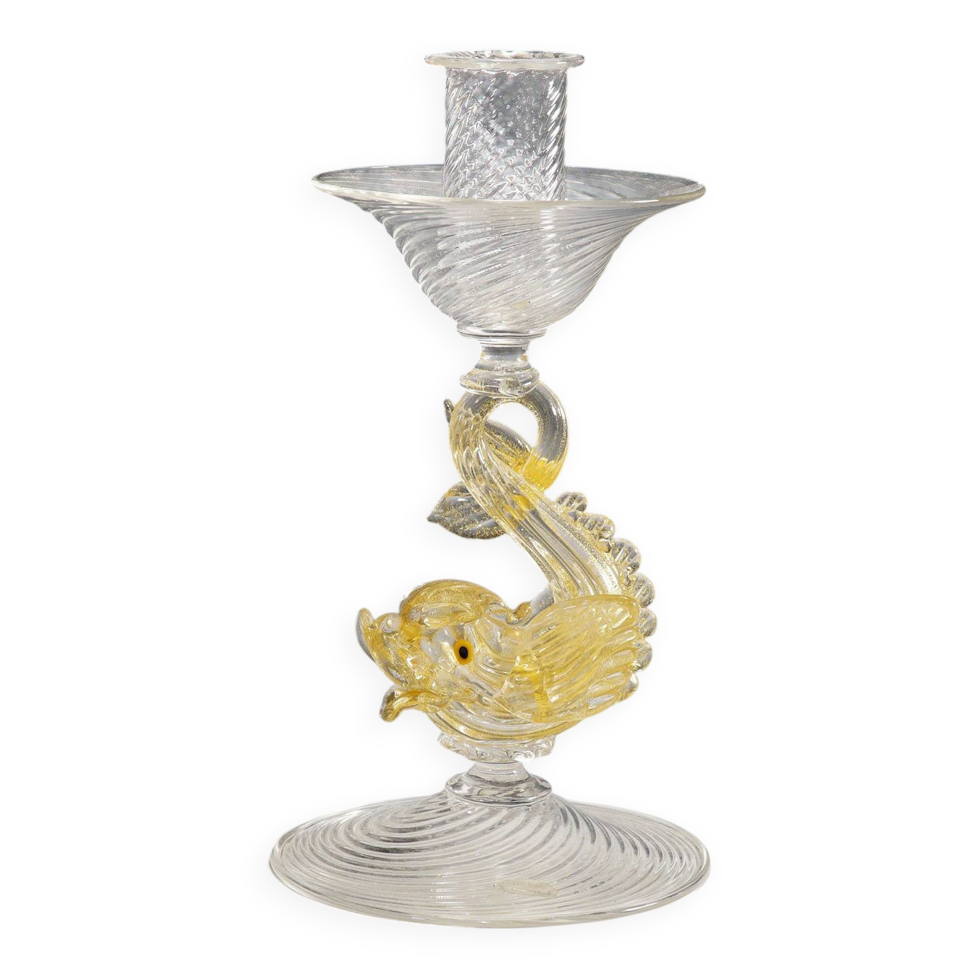 Glass candlestick by Archimede Seguso with dolphin, circa 1960s.