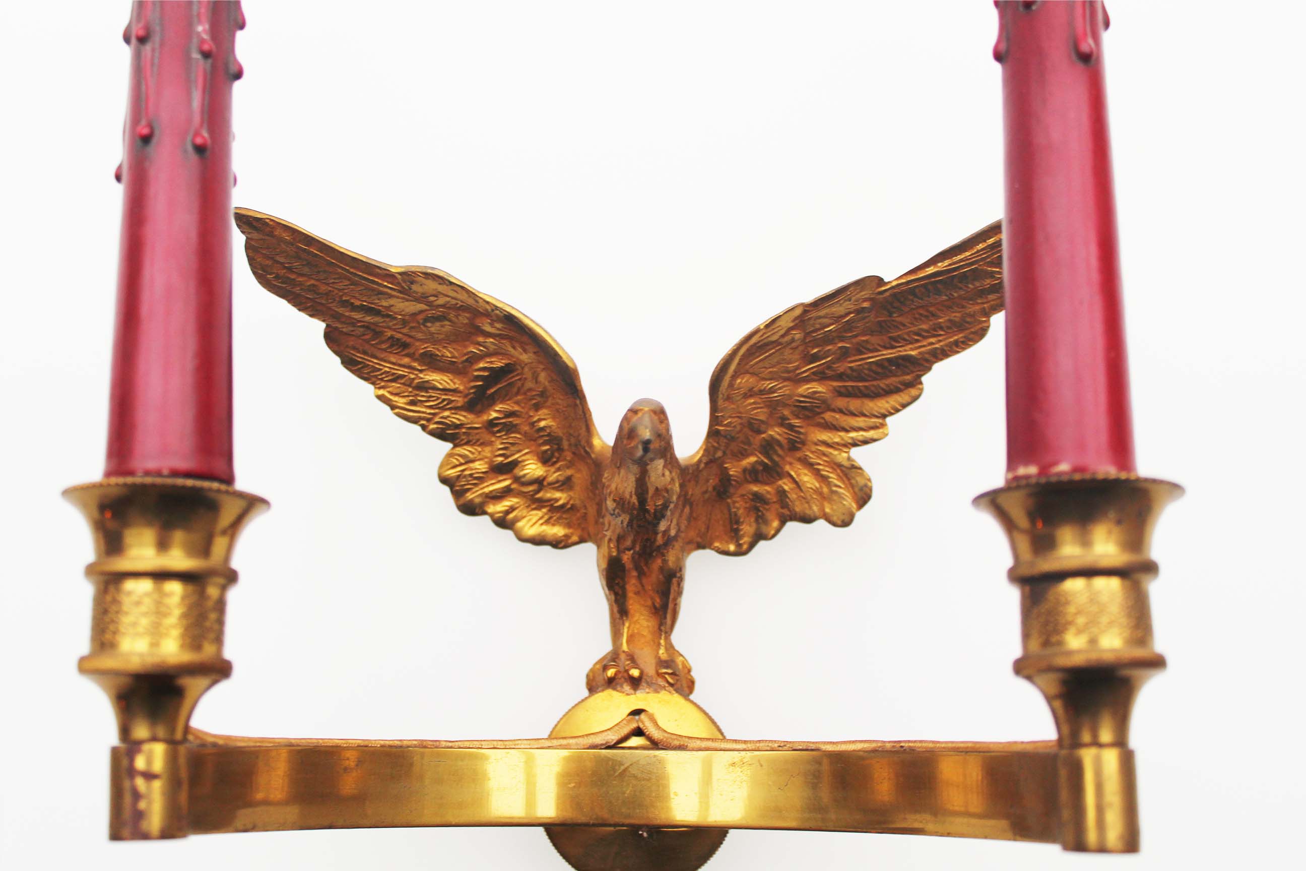 Pair of Antique 1950's Solid brass Empire Style 'Eagle' wall sconces