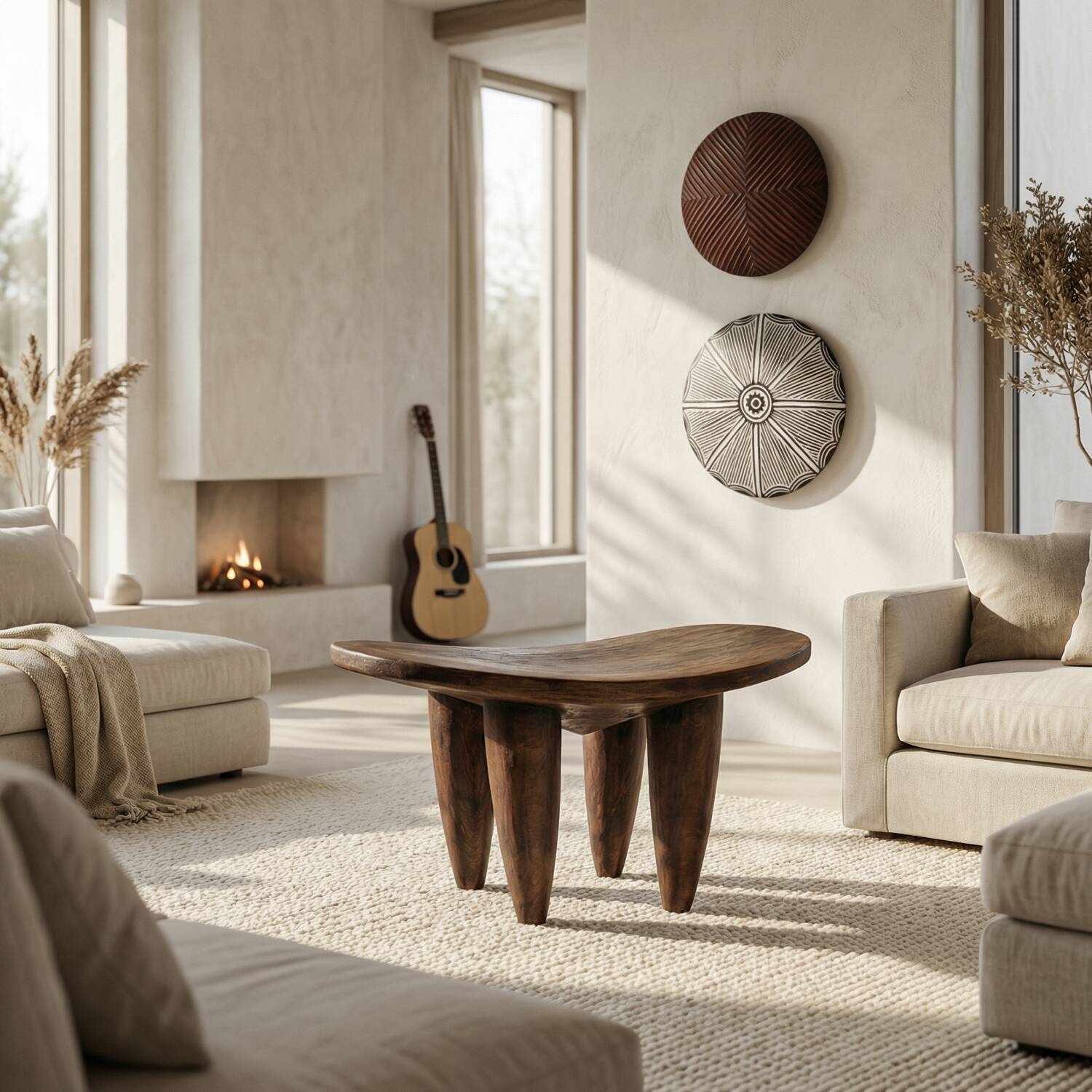 Grand senoufo stool — royal l26 in solid wood n1 - scu piece