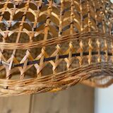 Vintage caned rattan pendant lamp 1970.