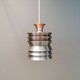 Danish/Swedish hanging lamp, in silver-coloured aluminium with orange interior paint.