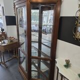 Vitrine hexagonale vintage en bois et verre – éclairé-Style classique