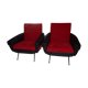 Armchairs skai black and red fabric vintage 70