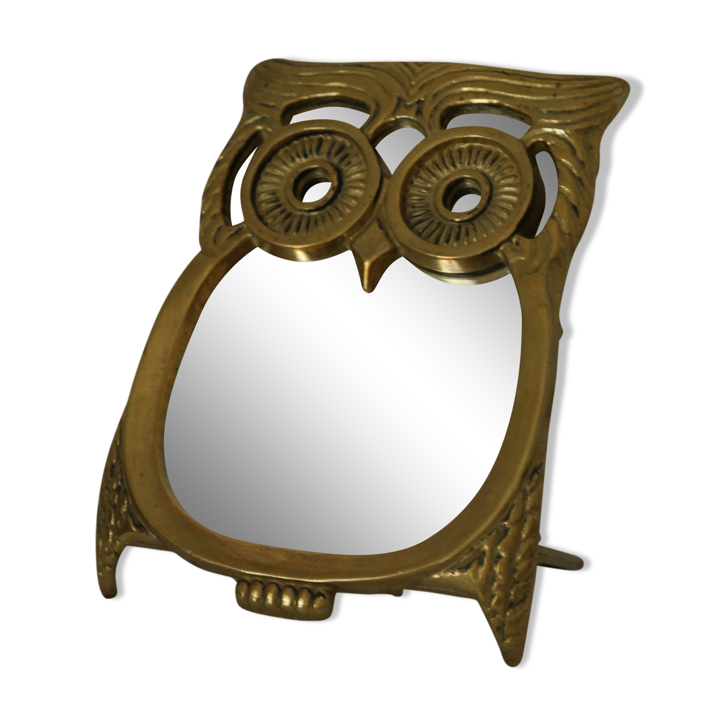 Vintage brass owl table mirror