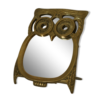 Vintage brass owl table mirror