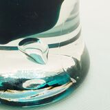 Grand vase sur pied en verre sarcelle