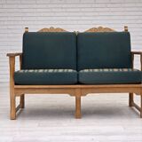 1970s, Scandinavian 2-seater sofa, furniture wool, solid oak wood.