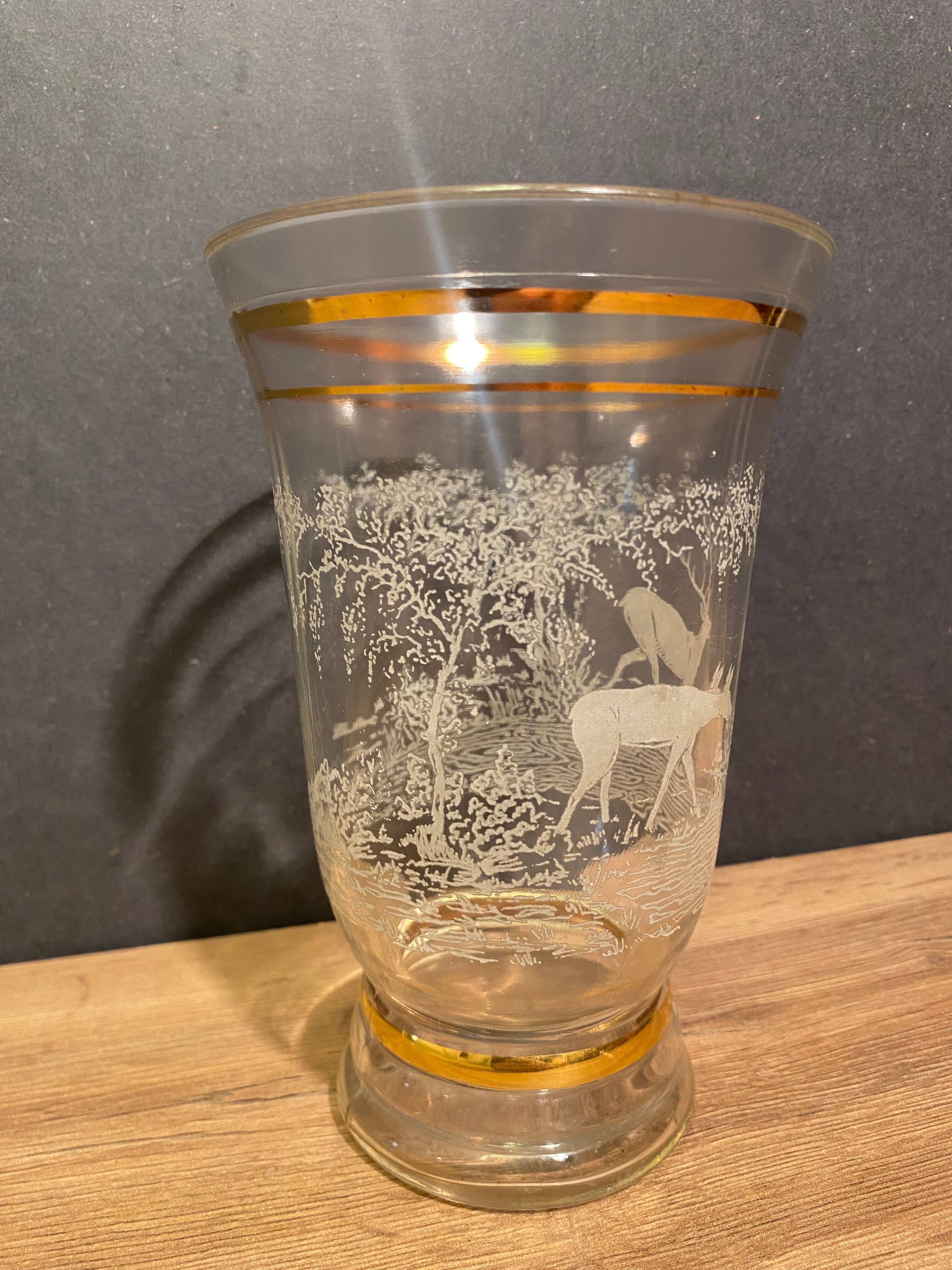 Glass vase with deer engraved decoration early twentieth century