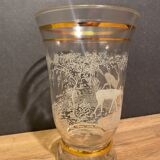 Glass vase with deer engraved decoration early twentieth century