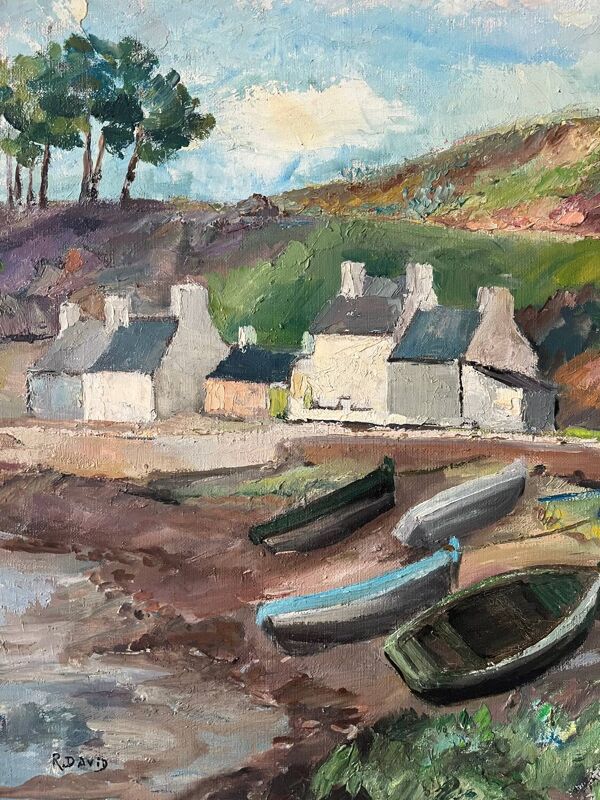 Paysage Breton, huile sur toile, signé Régine David