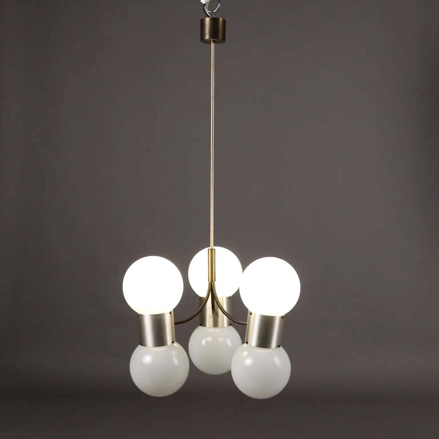 Vintage ceiling light in aluminium and glass, Italy, 1970s.