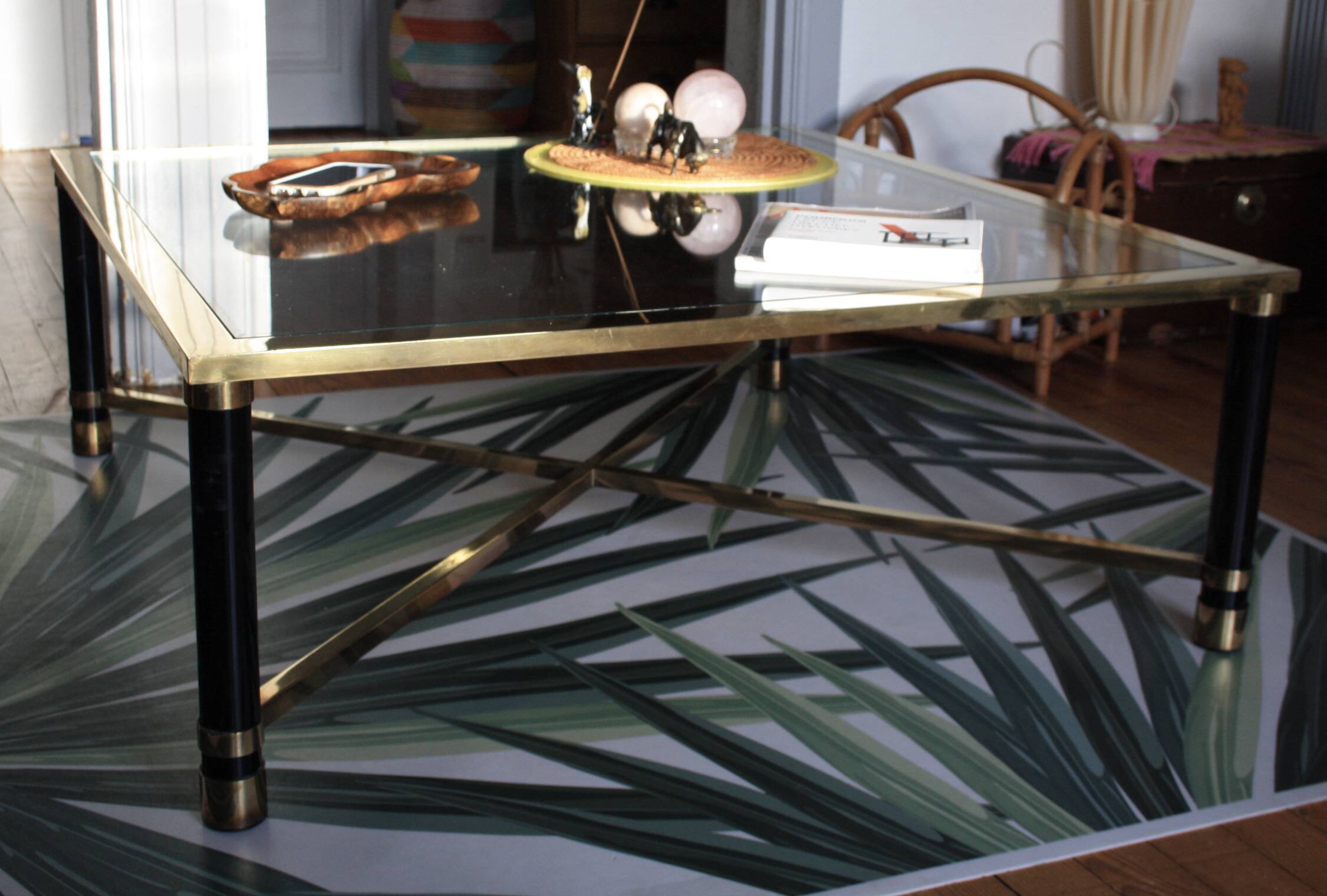 Square brass glass coffee table