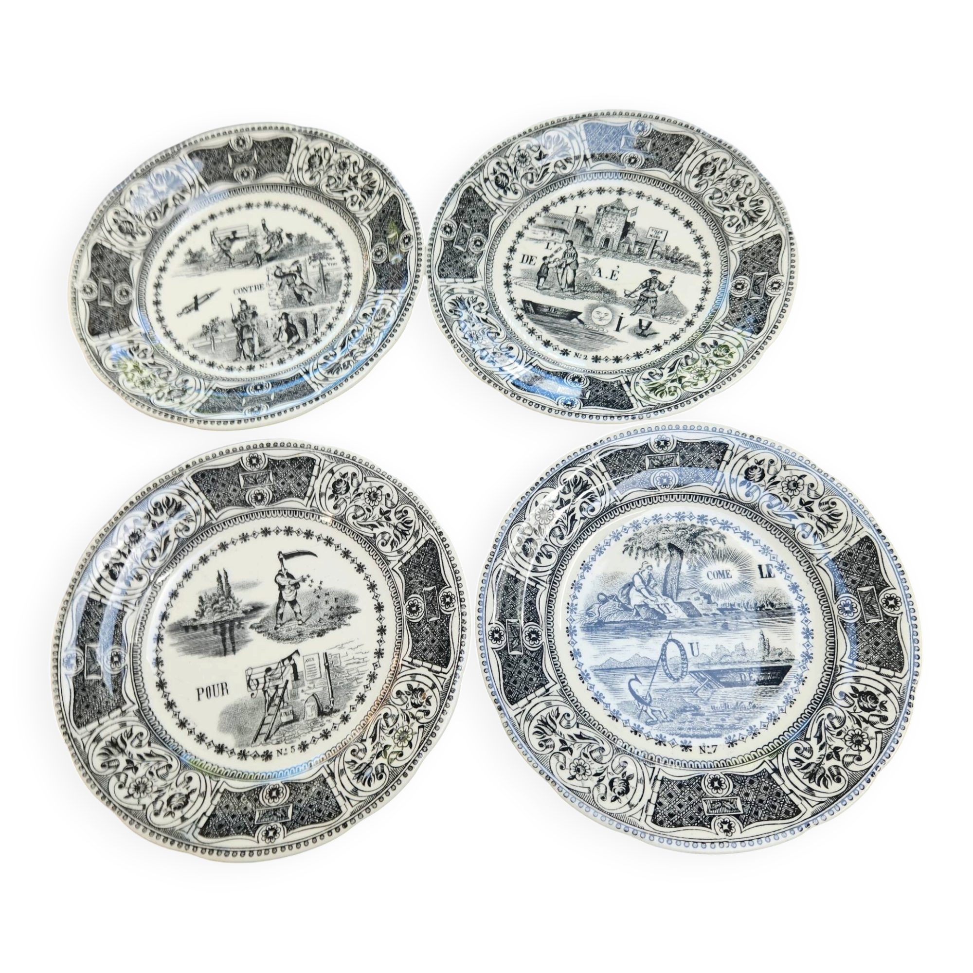 4 talking dessert plates Gien: Riddles