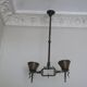 Brutalist wrought iron and copper 2-arm chandelier, 1960s