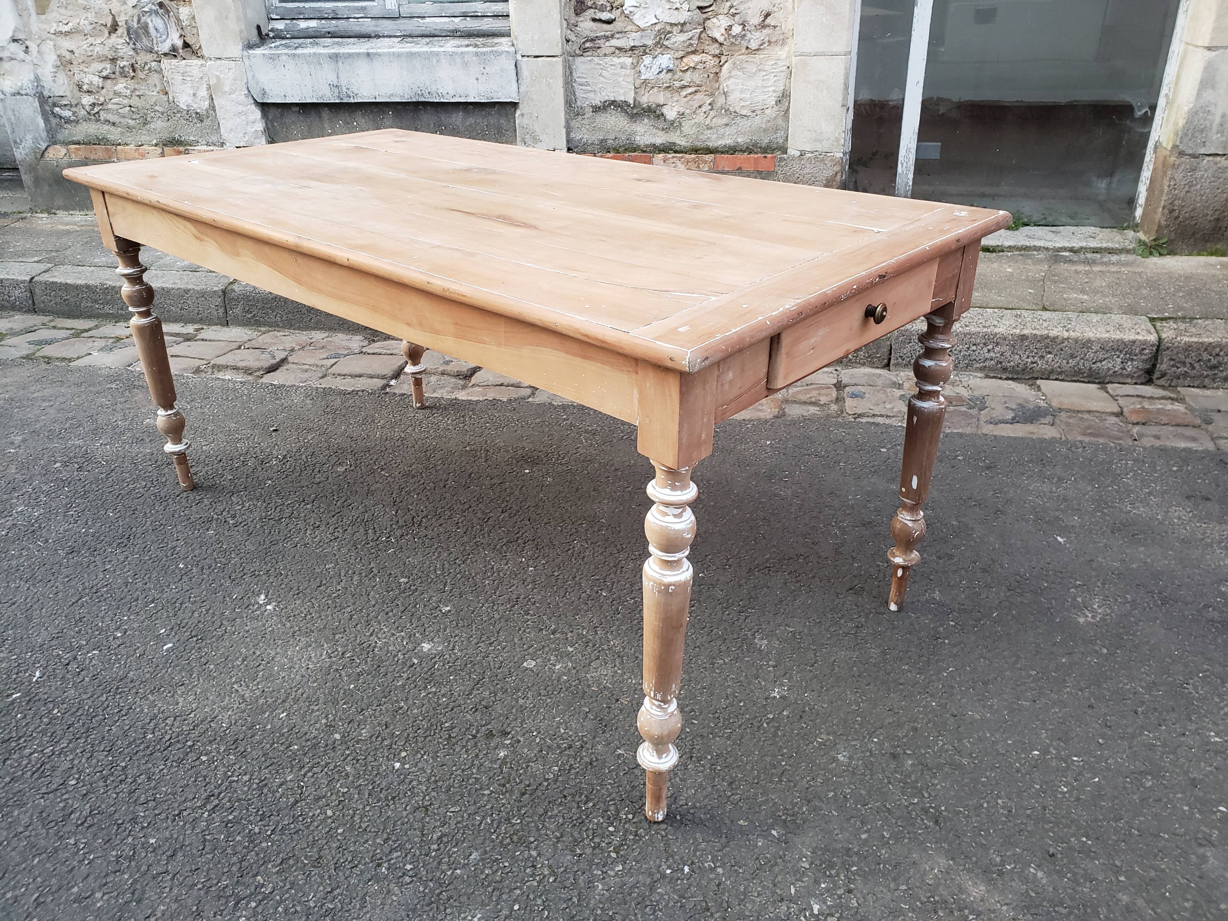 Old patina farm table turned feet