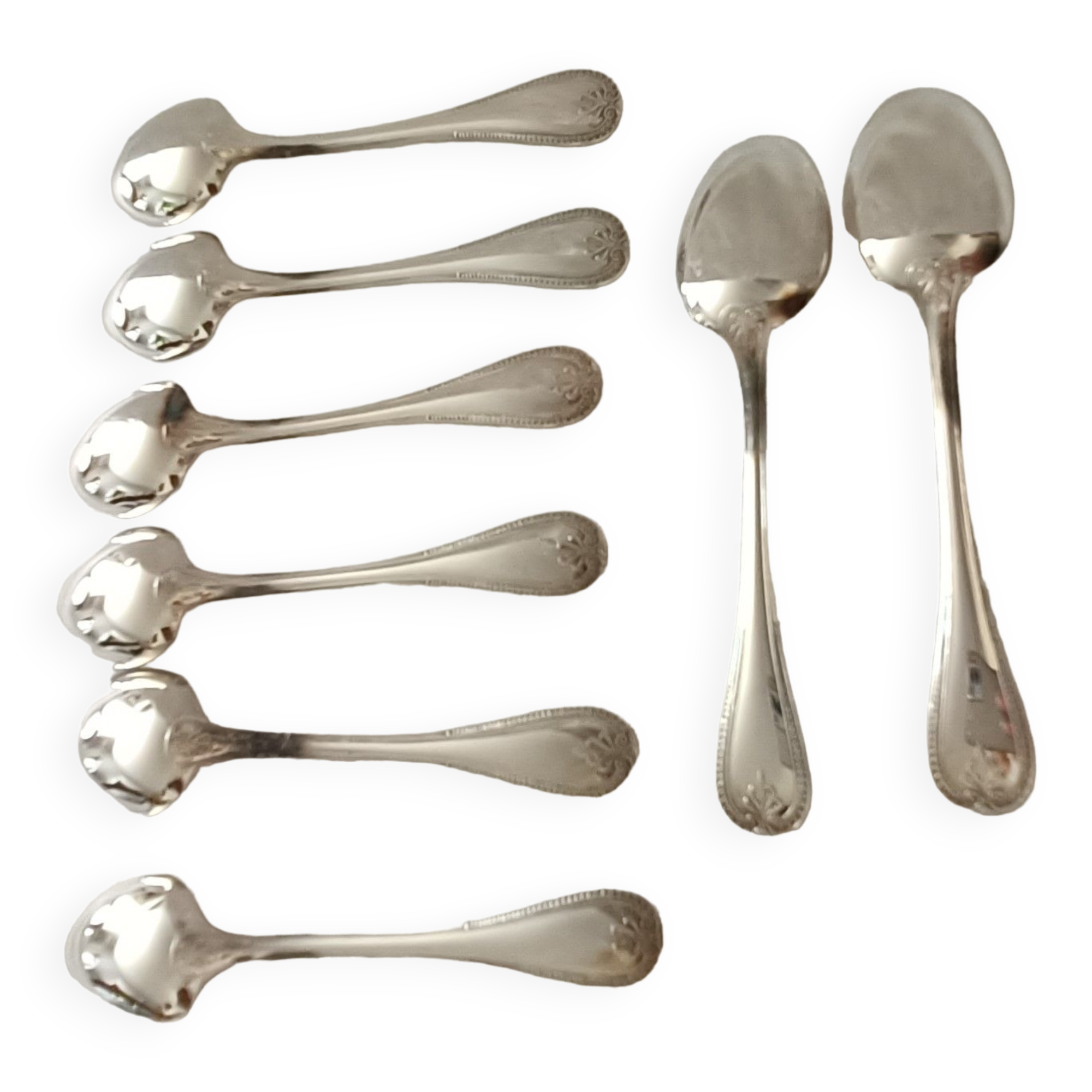 Set of 8 silver metal mocha spoons from christofle model "malmaison"