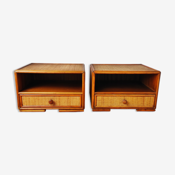 Pair of rattan bedside tables