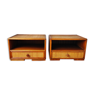 Pair of rattan bedside tables