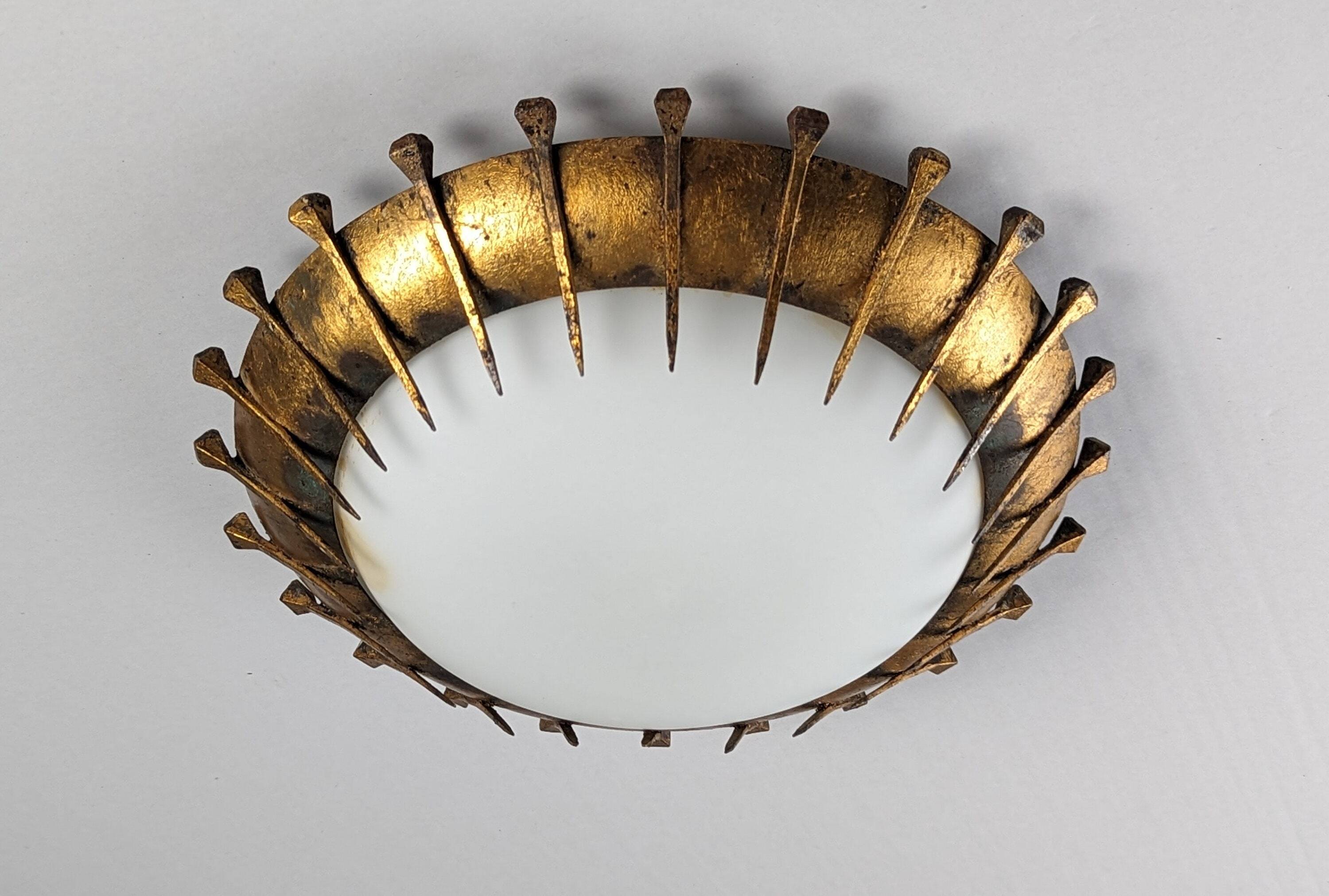 Forged nail sun lamp, gold leaf and glass, France, 1950s