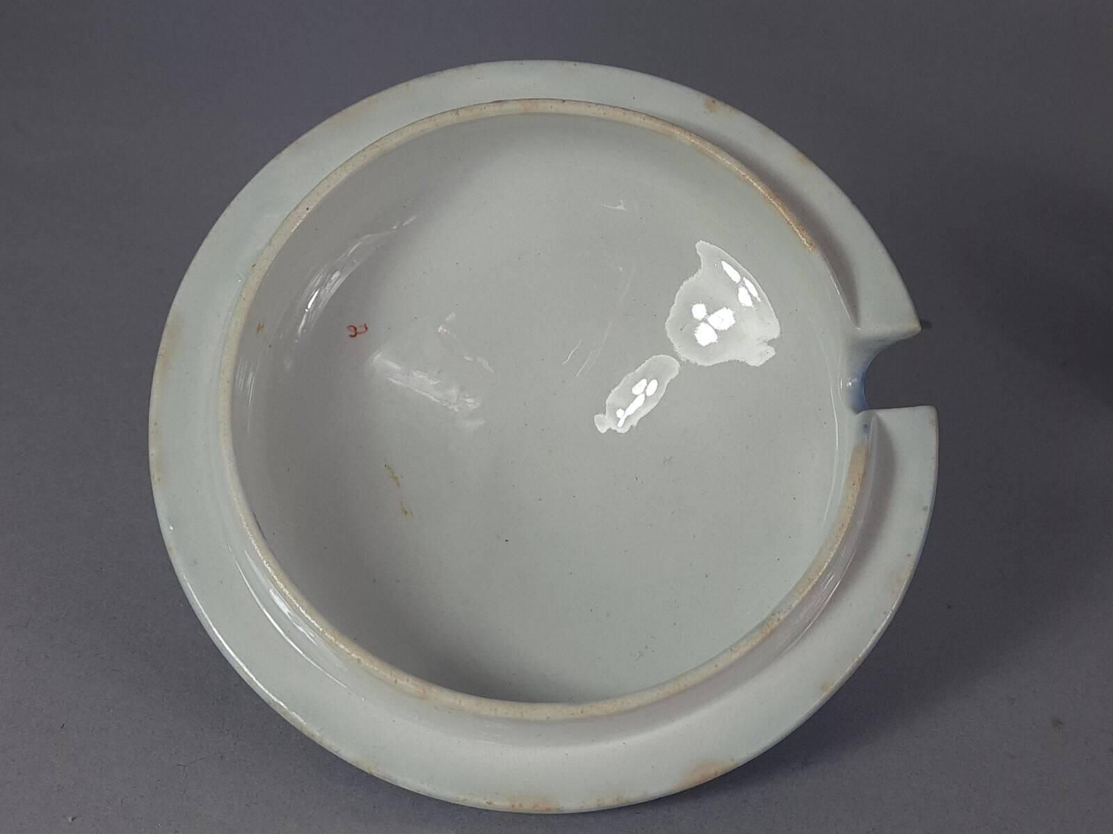 Beautiful covered tripod compote dish in blue and gold earthenware from the late 19th century SC