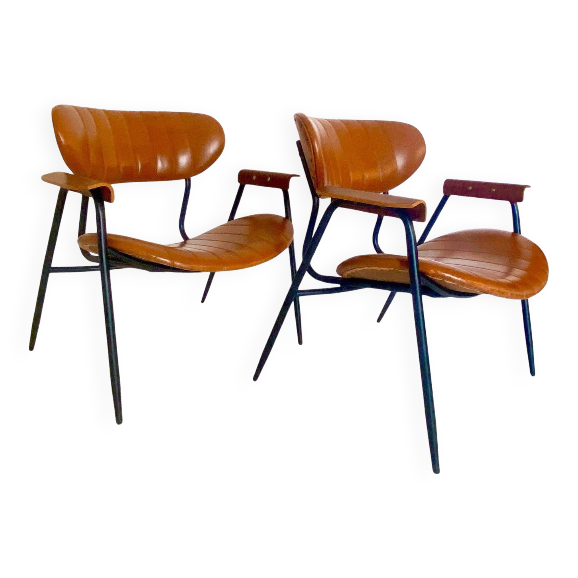 Mid Century Modern Lounge Chairs, set of two, Gastone Rinaldi style, Italy 1960's