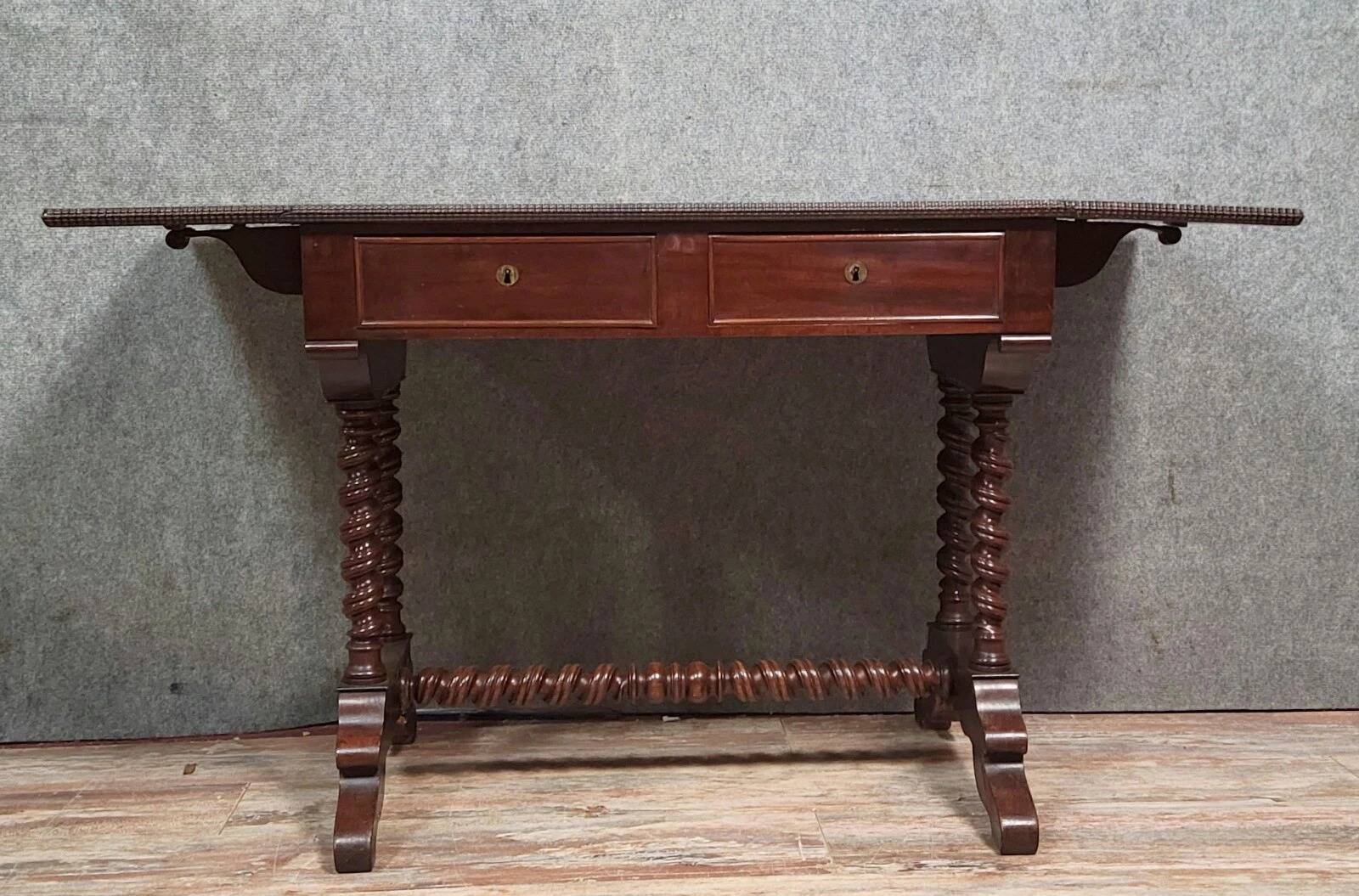 Napoleon III period winged desk table in mahogany