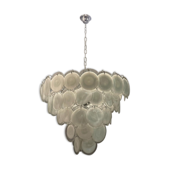 Lustre à disque en verre de Murano blanc, années 1970