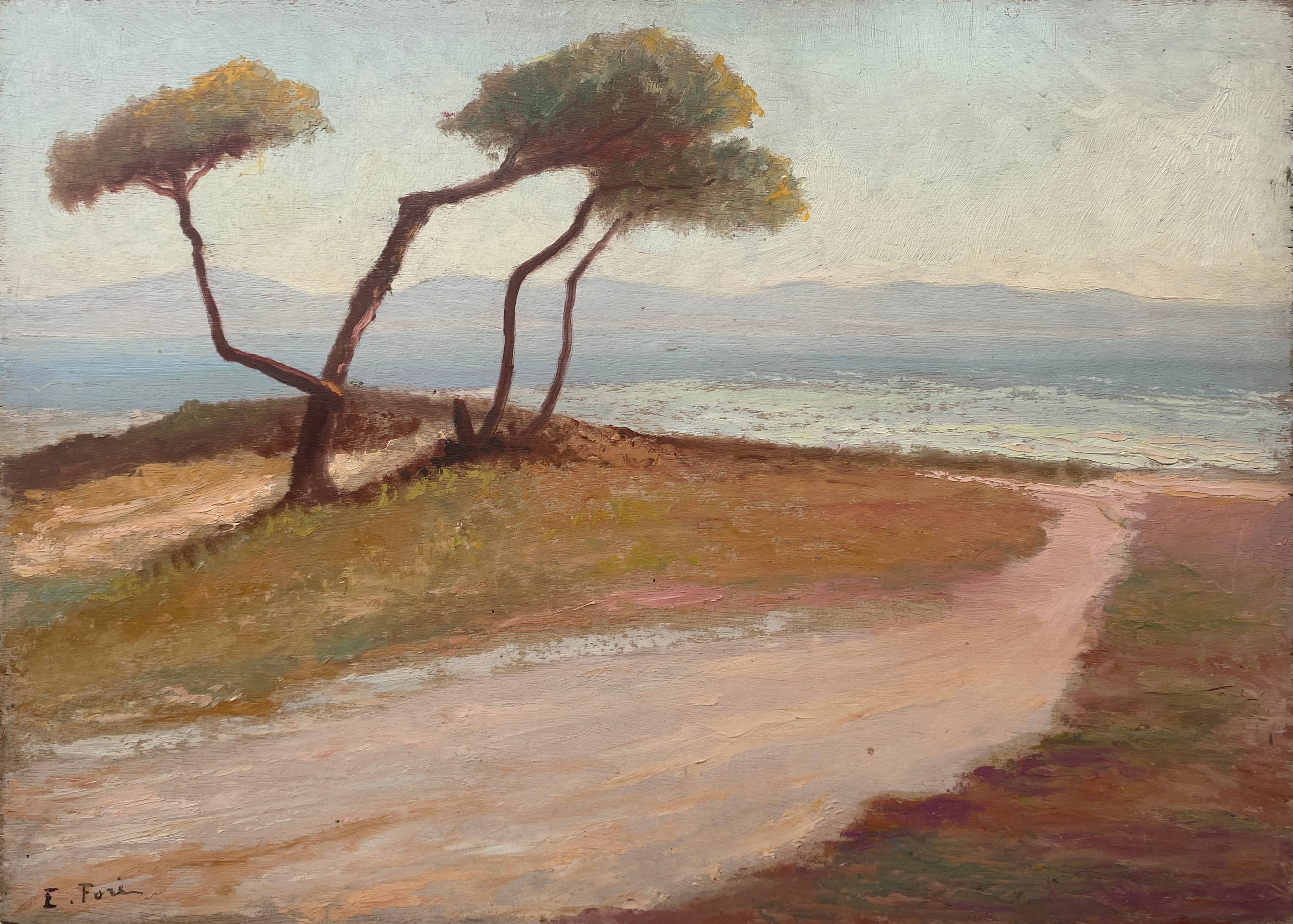 Painting bifacial view orientalist and mediterranean landscape signed mid-XX°