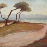 Painting bifacial view orientalist and mediterranean landscape signed mid-XX°