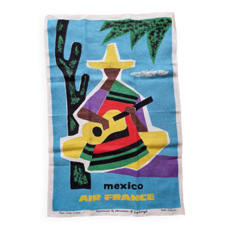 Vintage tea towel, air france wall art, mexico