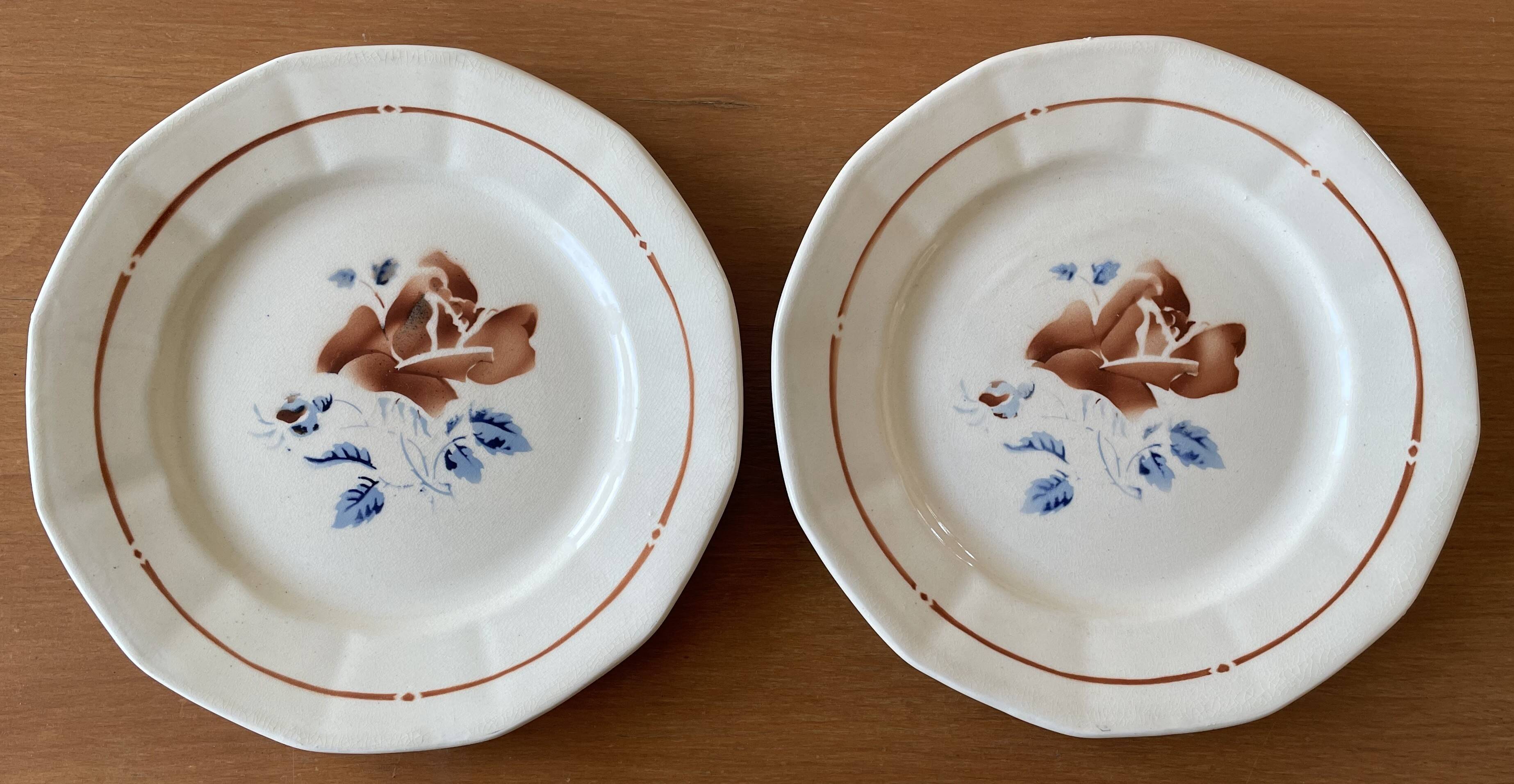6 antique flat plates in Sarreguemines earthenware