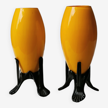 Paire de vases jaune "mickaël powolny et loetz"