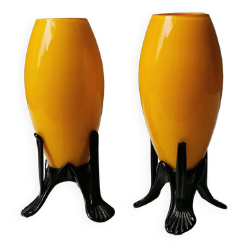 Paire de vases jaune "mickaël powolny et loetz"