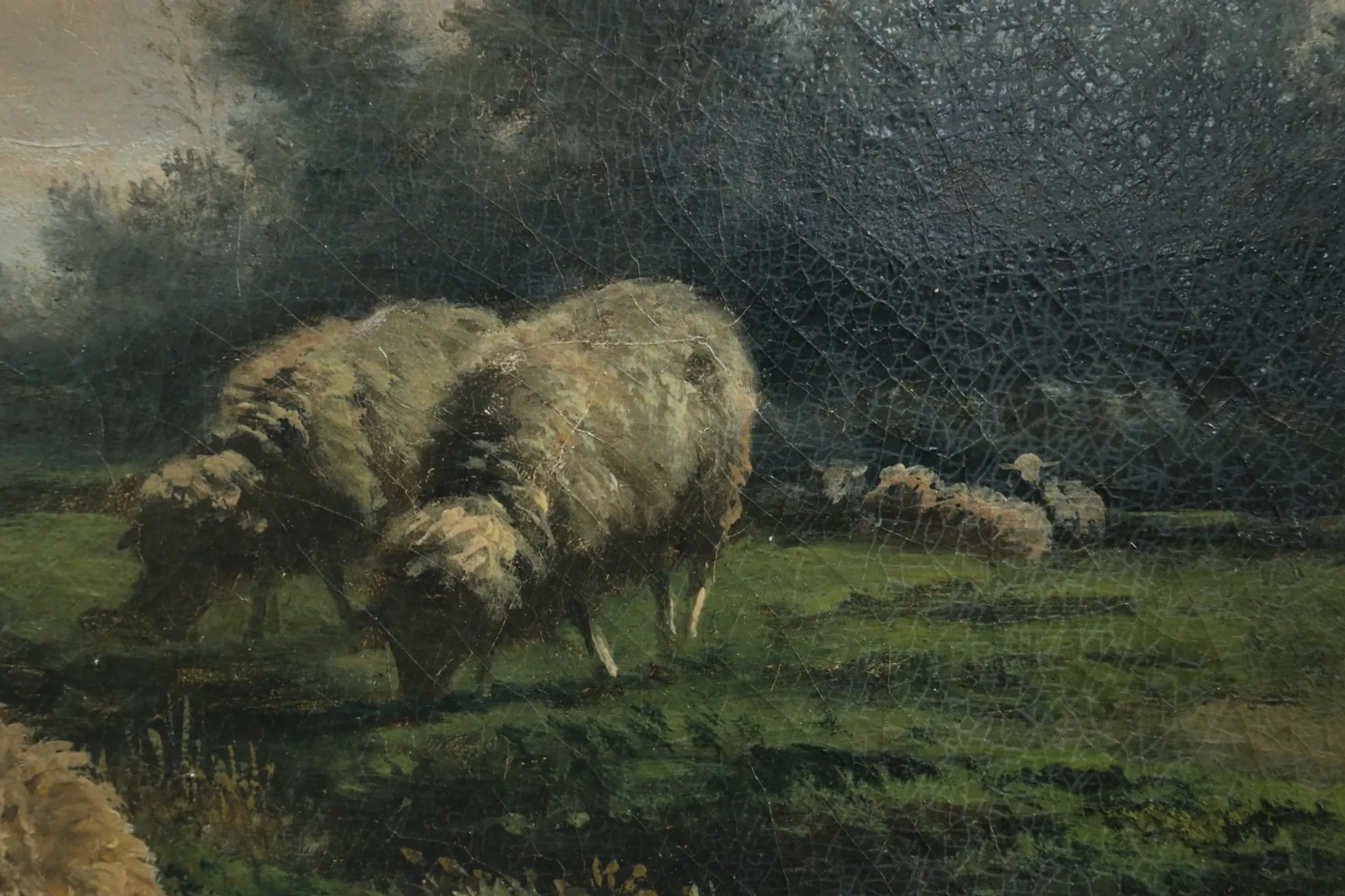 Frans Lebret – Evening landscape with resting sheep – circa 1875