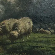 Frans Lebret – Evening landscape with resting sheep – circa 1875