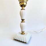 White opaline glass boudoir Art Deco lamp with tulip pleated glass shade