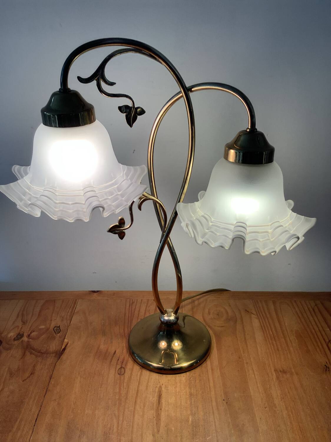 Vintage brass lamp and handkerchief globes