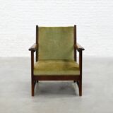 Hague School Sculptural Armchair, Stained Oak, The Netherlands, 1920s