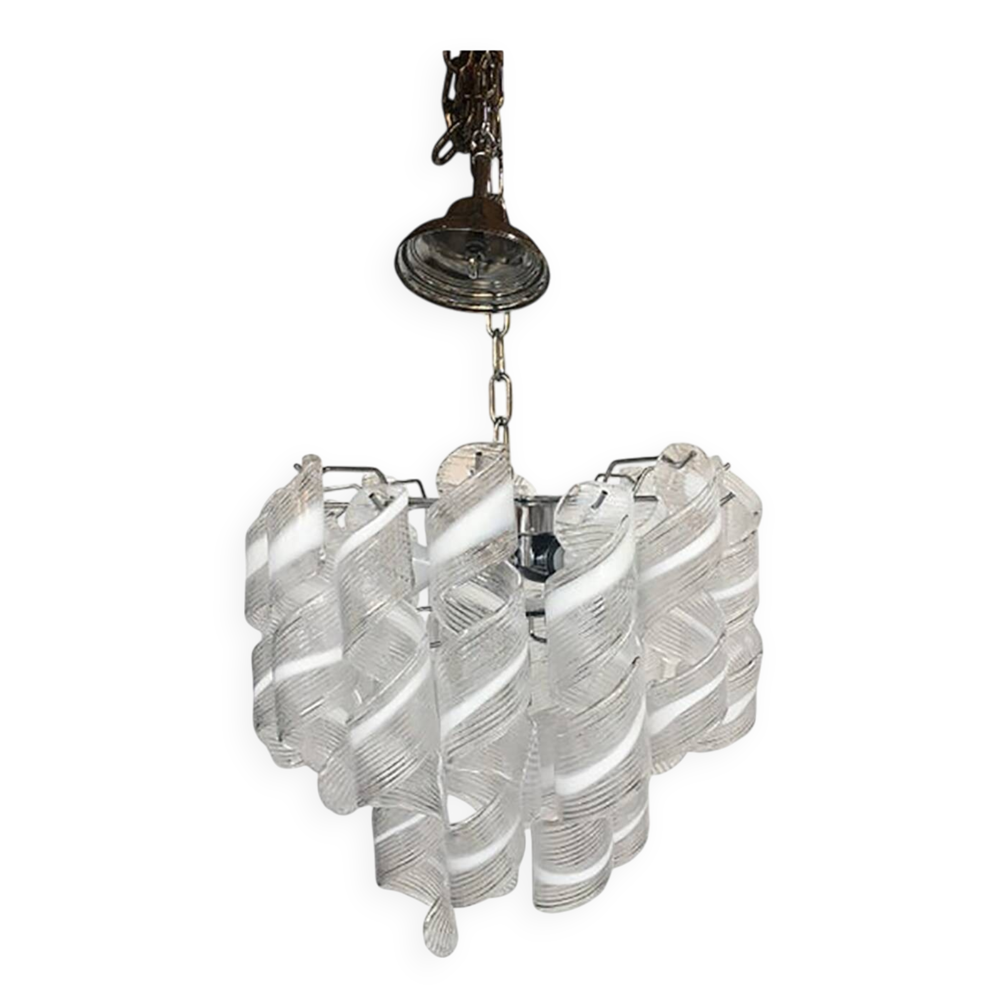 Murano Glass Sputnik Chandelier With Swirling Italian Glass Clear and White