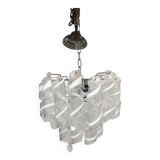 Murano Glass Sputnik Chandelier With Swirling Italian Glass Clear and White