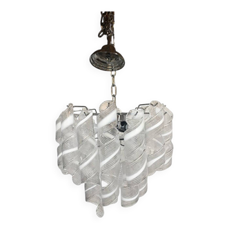 Murano Glass Sputnik Chandelier With Swirling Italian Glass Clear and White