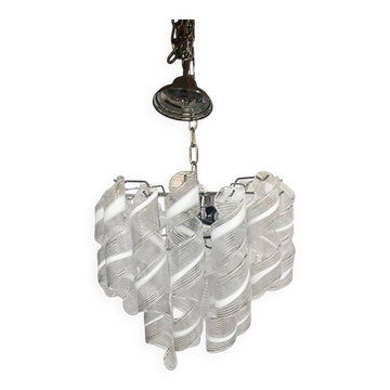 Murano Glass Sputnik Chandelier With Swirling Italian Glass Clear and White