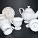 Coffee set vintage tea in molded openwork earthenware signed Jline