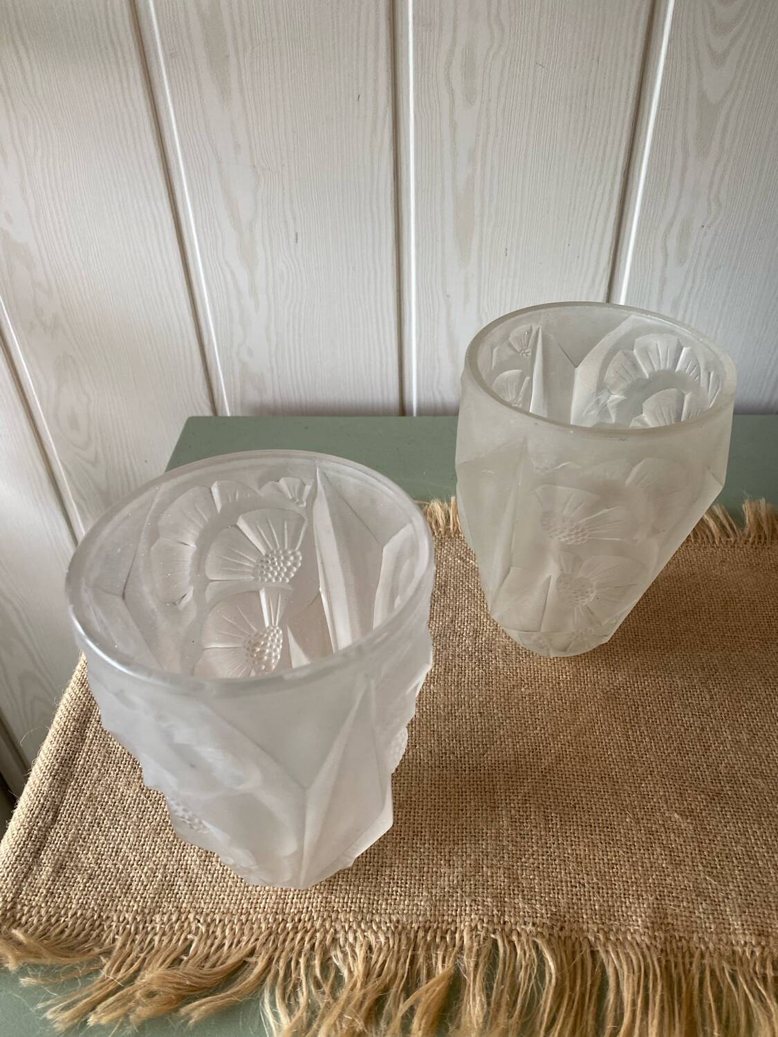 Pair of Art Deco lampshades in frosted glass signed Hubens