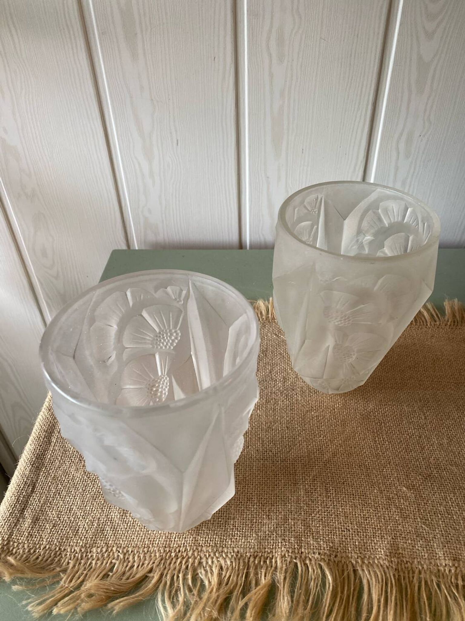 Pair of Art Deco lampshades in frosted glass signed Hubens